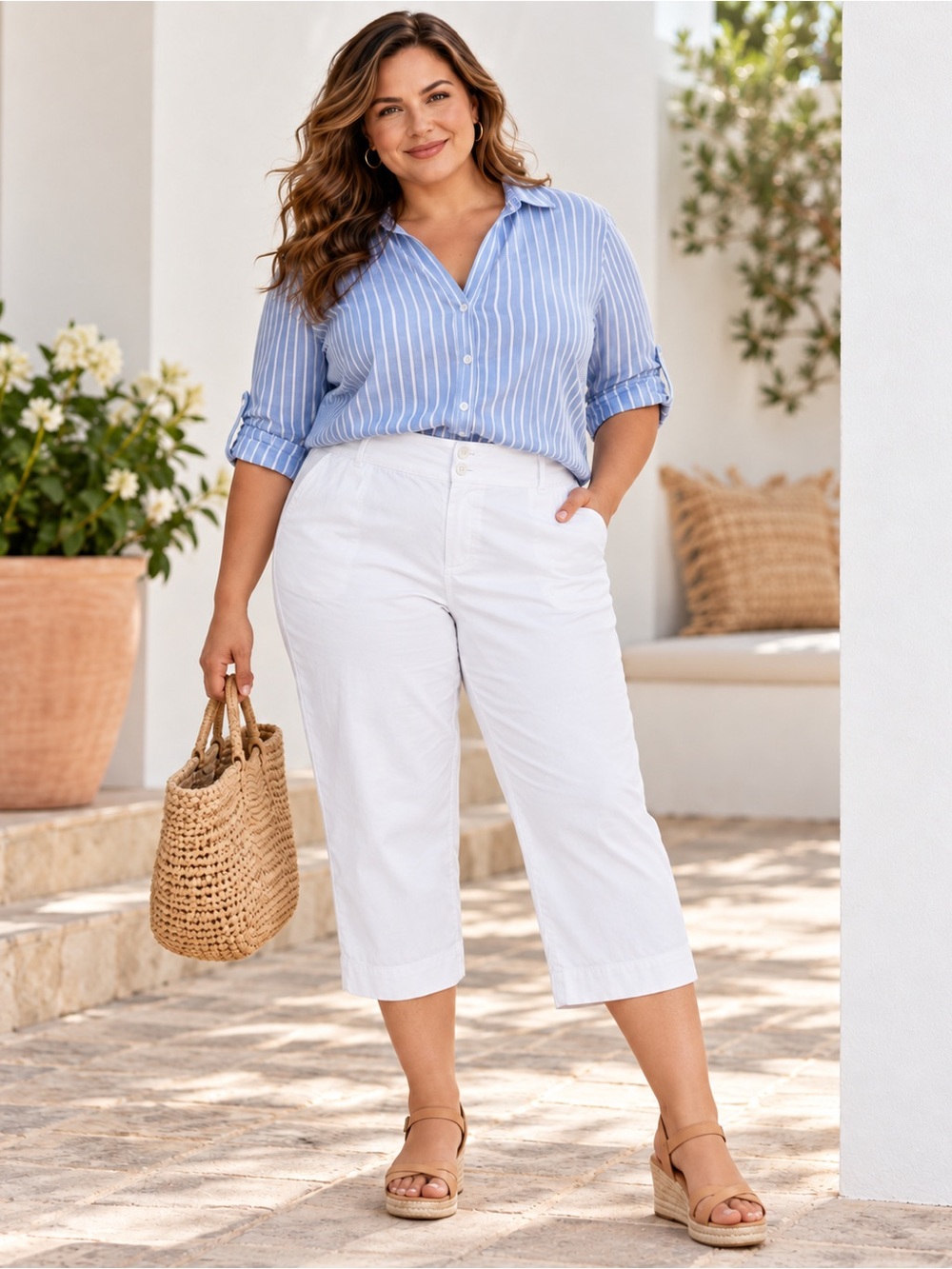Lane Bryant White Capri Pants Size 16 Stretch Cotton Plus Size
